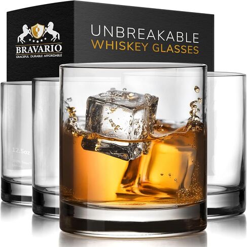 Unbreakable Tritan Plastic Whiskey Glasses | Shatterproof Double Rocks | Dishwasher-Safe | BPA-free | Perfect for Cocktail Bourbon | 12.5 oz, Set of 4 in Saudi Arabia