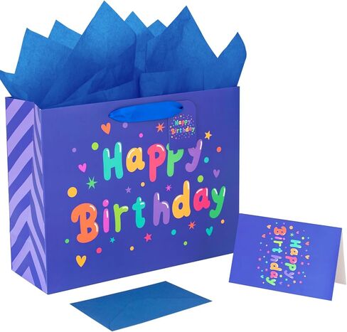 FOREVER 7 STAR Pink Happy Birthday Gift Bag With Handles Tissue Papers and Greeting Card,13 Inch Medium Size for Birthday Perfect for Girl,Women,Mom in Saudi Arabia