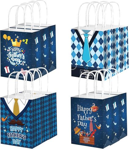 HADDIY Happy Father's Day Gift Bags with Handles,12 Pcs Bulk Blue Paper Love Dad Candy Bags for Gift Wrapping and Father's Day Party Favor and Decorations in Saudi Arabia