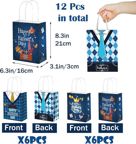 HADDIY Happy Father's Day Gift Bags with Handles,12 Pcs Bulk Blue Paper Love Dad Candy Bags for Gift Wrapping and Father's Day Party Favor and Decorations in Saudi Arabia
