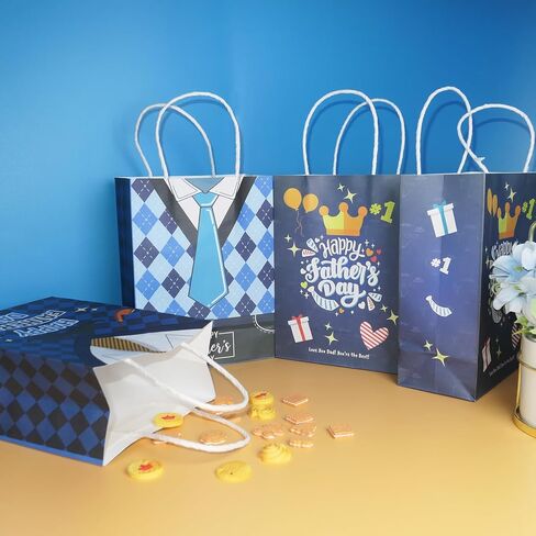 HADDIY Happy Father's Day Gift Bags with Handles,12 Pcs Bulk Blue Paper Love Dad Candy Bags for Gift Wrapping and Father's Day Party Favor and Decorations in Saudi Arabia