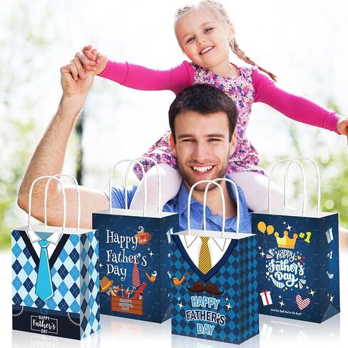 HADDIY Happy Father's Day Gift Bags with Handles,12 Pcs Bulk Blue Paper Love Dad Candy Bags for Gift Wrapping and Father's Day Party Favor and Decorations in Saudi Arabia