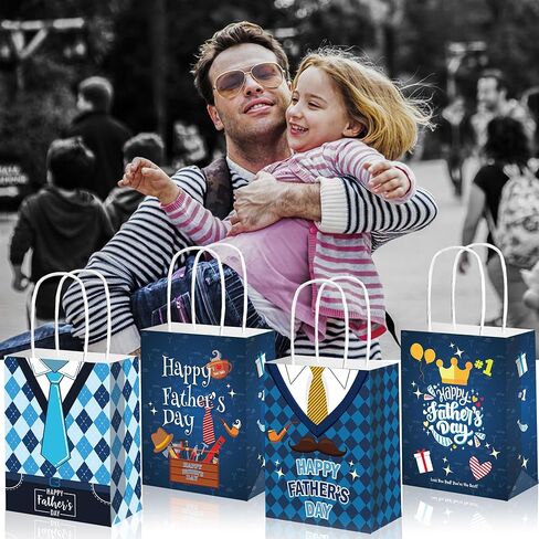 HADDIY Happy Father's Day Gift Bags with Handles,12 Pcs Bulk Blue Paper Love Dad Candy Bags for Gift Wrapping and Father's Day Party Favor and Decorations in Saudi Arabia