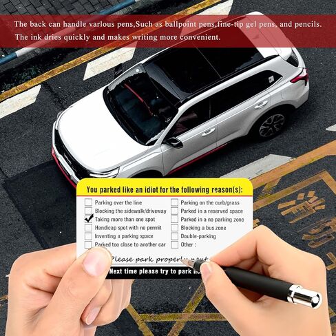 100PCS You Parked Like an Idiot Business Cards, 3.5"×2" Bad Parking Card with Multi Violation Reasons, Double Sided Funny Parking Violation Tickets for Bad Driver Learn to Park in Kuwait