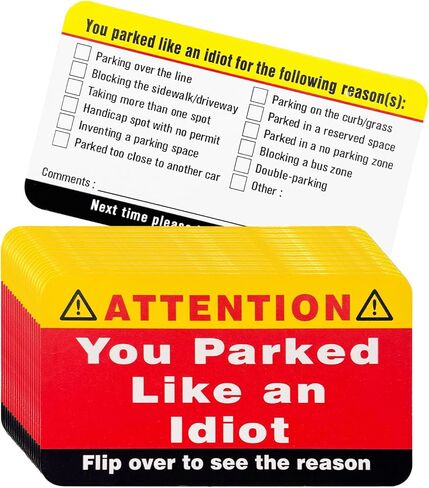 100PCS You Parked Like an Idiot Business Cards, 3.5"×2" Bad Parking Card with Multi Violation Reasons, Double Sided Funny Parking Violation Tickets for Bad Driver Learn to Park in Kuwait