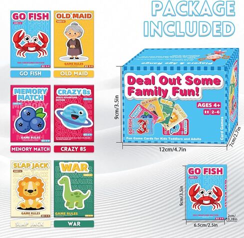 Kids Card Games Pack, 6 Decks, Go Fish, Old Maid, Crazy Eights, Memory Match, Slap Jack, War, Playing Cards, Family Party Table Games in Saudi Arabia