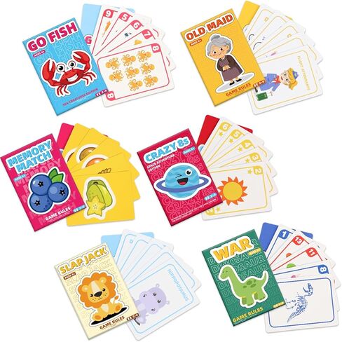 Kids Card Games Pack, 6 Decks, Go Fish, Old Maid, Crazy Eights, Memory Match, Slap Jack, War, Playing Cards, Family Party Table Games in Saudi Arabia