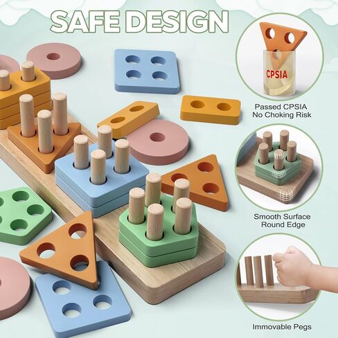 Montessori Toys for 1 2 Year Old Boy Girl, Toddler Toys Wooden Shape Sorter | Birthday Gifts for Age 12-18 Month, Baby Sorting Stacking Toys Color Stack Blocks Puzzles, Preschool Kids Learning Toys Game in Kuwait