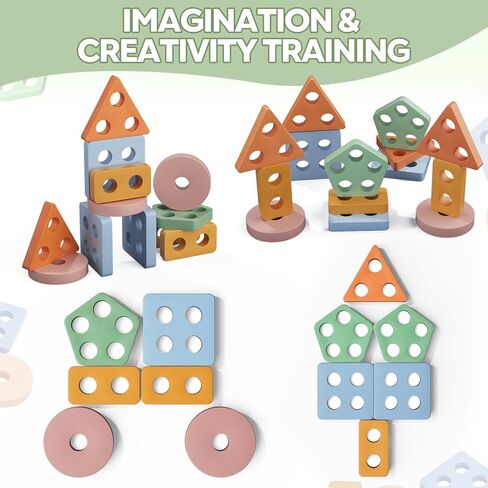 Montessori Toys for 1 2 Year Old Boy Girl, Toddler Toys Wooden Shape Sorter | Birthday Gifts for Age 12-18 Month, Baby Sorting Stacking Toys Color Stack Blocks Puzzles, Preschool Kids Learning Toys Game in Kuwait