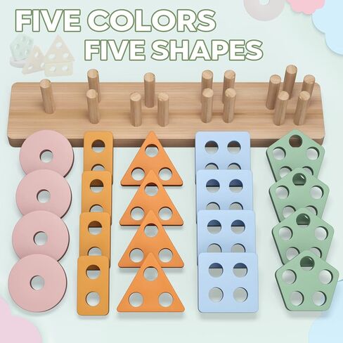 Montessori Toys for 1 2 Year Old Boy Girl, Toddler Toys Wooden Shape Sorter | Birthday Gifts for Age 12-18 Month, Baby Sorting Stacking Toys Color Stack Blocks Puzzles, Preschool Kids Learning Toys Game in Kuwait