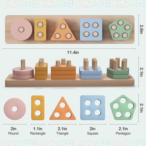 Montessori Toys for 1 2 Year Old Boy Girl, Toddler Toys Wooden Shape Sorter | Birthday Gifts for Age 12-18 Month, Baby Sorting Stacking Toys Color Stack Blocks Puzzles, Preschool Kids Learning Toys Game in Kuwait
