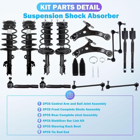 Front & Rear Struts Complete Assembly with 16Pcs Suspension Kit Fit for 2004-2006 for Lexus ES330 for Toyota Camry Solara Replace Control Arm Sway Bar Links Tie Rods Steering Rack Boot in Kuwait