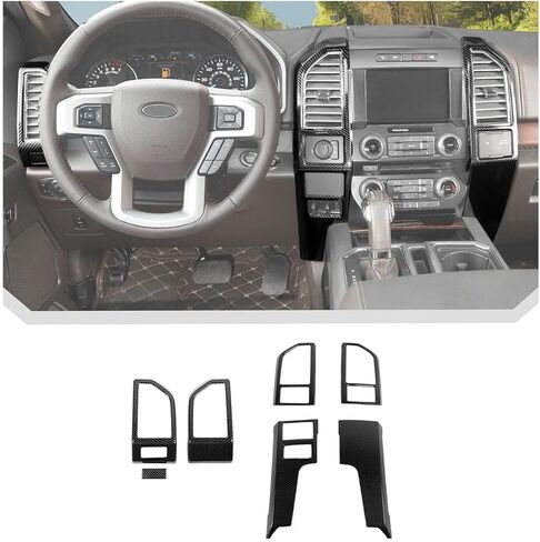JeCar 7 قطعة ألياف الكربون داش غطاء فتحة التهوية طقم الكسوة ل 2015-2020 فورد F150 الداخلية اكسسوارات in Kuwait