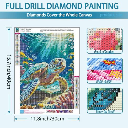 TOPMCYSG Ocean Animals Diamond Art Kits for Adults,Sea Turtle 5D Diamond Painting Kits for Beginners,DIY Round Full Drill Diamond Dots Paintings Picture Gem Art&Crafts for Home Wall Decor 12x16 in in Kuwait