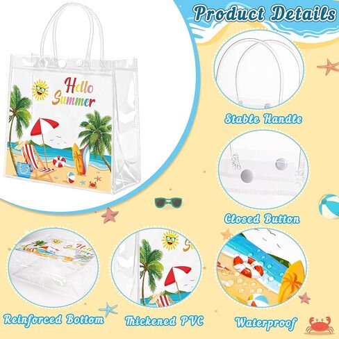 Renbuzhu 25PCS Summer Gift Bags Bulk 8 x 8 x 3Inches: Clear PVC Transparent Bag Waterproof Tote with Handles Beach Pool Birthday Tropical Party Supplies in Saudi Arabia