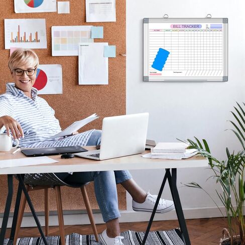 Bill Planner Dry Erase Whiteboard with Silver Aluminium Frame for Wall 12" x 16"Hanging Removable Bill Payment Tracker Calendar Chart Monthly Bill Organizer & Planner for Personal Budgeting Financial in Saudi Arabia
