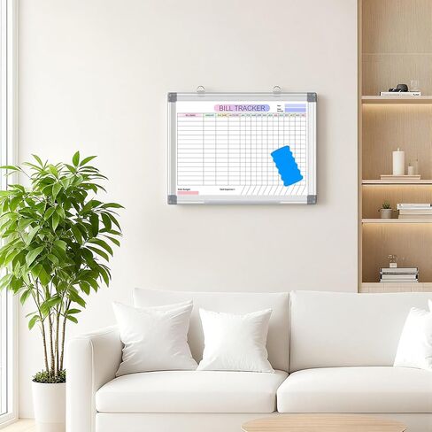 Bill Planner Dry Erase Whiteboard with Silver Aluminium Frame for Wall 12" x 16"Hanging Removable Bill Payment Tracker Calendar Chart Monthly Bill Organizer & Planner for Personal Budgeting Financial in Saudi Arabia
