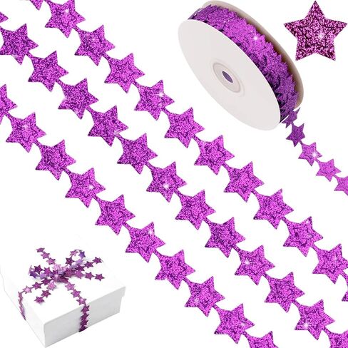 Purple Star Ribbon for Homecoming Mum Supplies 3D Embossed Glitter Trim 0.8 Inch Spool 20 Yards Sparkly Streamers for Senior Night Crafts Gift Wrapping Wreath in Saudi Arabia