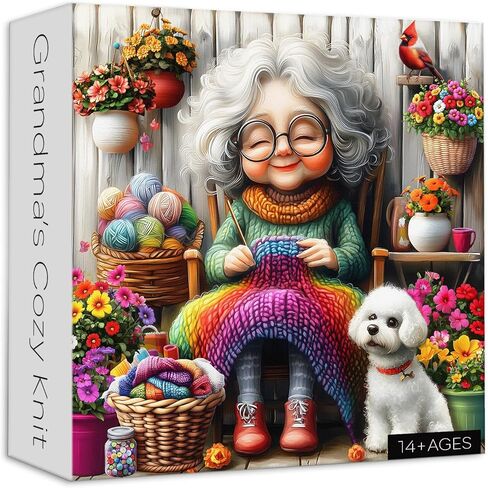 Grandma Puzzles for Adults 1000 Piece, Larkipuzz Old Woman Puzzle Dog Cardinal, Hard Impossible Floral Plant Art Theme as Wall Decor in Kuwait