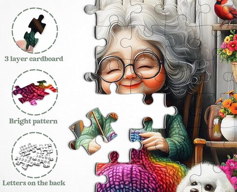 Grandma Puzzles for Adults 1000 Piece, Larkipuzz Old Woman Puzzle Dog Cardinal, Hard Impossible Floral Plant Art Theme as Wall Decor in Kuwait