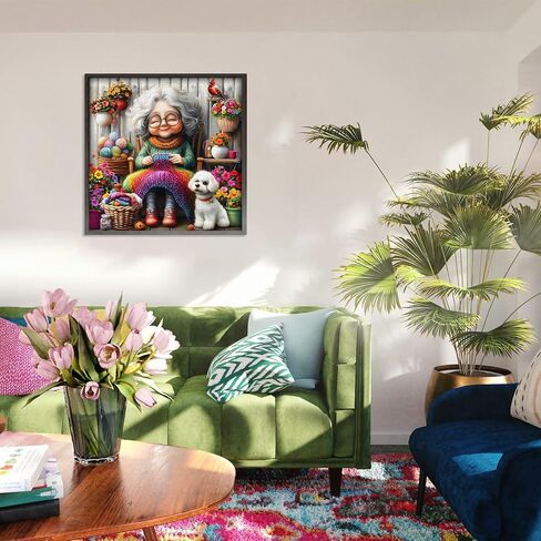 Grandma Puzzles for Adults 1000 Piece, Larkipuzz Old Woman Puzzle Dog Cardinal, Hard Impossible Floral Plant Art Theme as Wall Decor in Kuwait