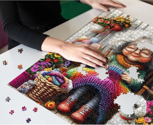 Grandma Puzzles for Adults 1000 Piece, Larkipuzz Old Woman Puzzle Dog Cardinal, Hard Impossible Floral Plant Art Theme as Wall Decor in Kuwait