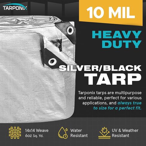 10' x 12' Dual-Sided Heavy-Duty Tarp – 10 Mil Tear-Resistant Silver & Black Cover with Reinforced Edges and Anti-Rust Grommets in Kuwait