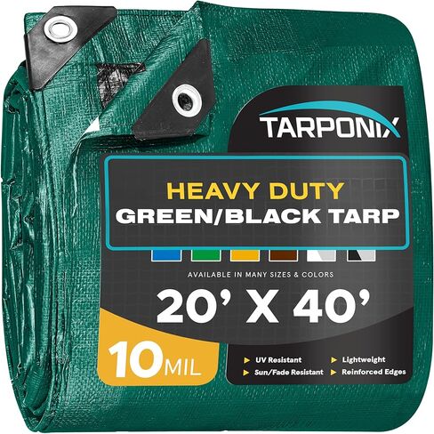 10' x 12' Dual-Sided Heavy-Duty Tarp – 10 Mil Tear-Resistant Silver & Black Cover with Reinforced Edges and Anti-Rust Grommets in Kuwait