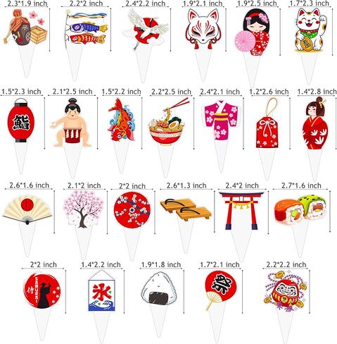 Japanese Themed Cupcake Toppers, 48Pcs Assorted Japan Style Cake Decorations with Sushi, Maneki Neko, Asian Party Supplies for Japanese Birthday, Sushi Night, Sakura Festival in Saudi Arabia