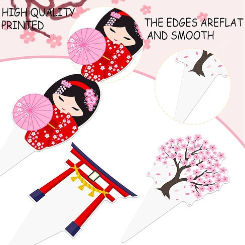 Japanese Themed Cupcake Toppers, 48Pcs Assorted Japan Style Cake Decorations with Sushi, Maneki Neko, Asian Party Supplies for Japanese Birthday, Sushi Night, Sakura Festival in Saudi Arabia