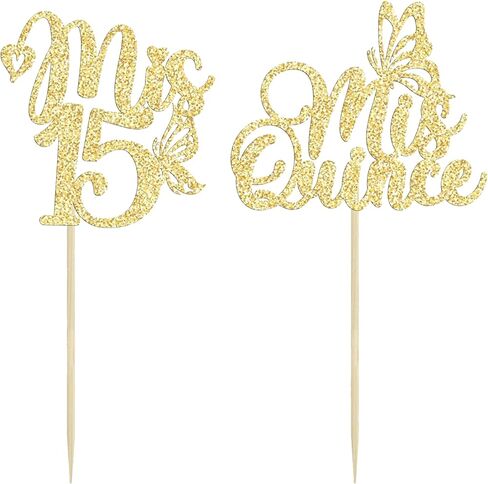 12Pcs Mis Quince Cupcake Toppers - Gold Glitter 'Mis 15' Butterfly Cupcake Decorations for 15th Birthday Theme Party Supplies in Saudi Arabia