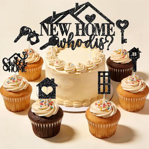 Housewarming Party Decorations, 25PCS Black Glitter New Home Cake Topper with Cupcake Toppers for House Warming or Welcome Home Party in Saudi Arabia