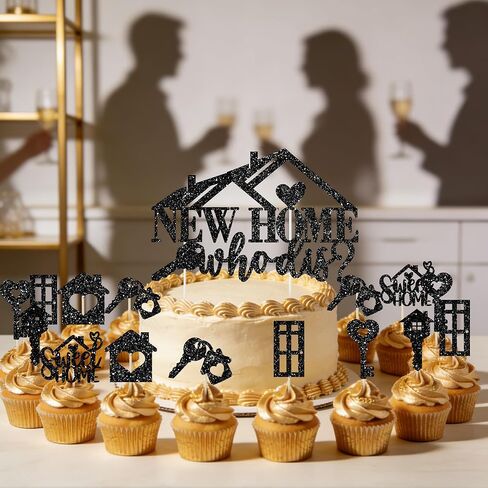 Housewarming Party Decorations, 25PCS Black Glitter New Home Cake Topper with Cupcake Toppers for House Warming or Welcome Home Party in Saudi Arabia
