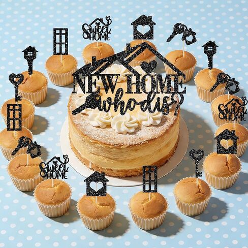 Housewarming Party Decorations, 25PCS Black Glitter New Home Cake Topper with Cupcake Toppers for House Warming or Welcome Home Party in Saudi Arabia