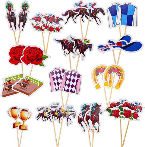 30 PCS Kentucky Derby Cupcake Decorations, 15 Styles Horse Cupcake Toppers (with 30 Toothpicks) for Kentucky Derby Party Supplies in Saudi Arabia