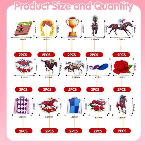 30 PCS Kentucky Derby Cupcake Decorations, 15 Styles Horse Cupcake Toppers (with 30 Toothpicks) for Kentucky Derby Party Supplies in Saudi Arabia