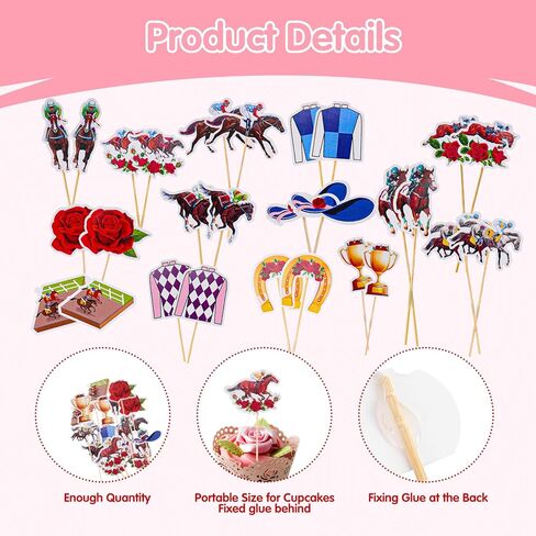 30 PCS Kentucky Derby Cupcake Decorations, 15 Styles Horse Cupcake Toppers (with 30 Toothpicks) for Kentucky Derby Party Supplies in Saudi Arabia