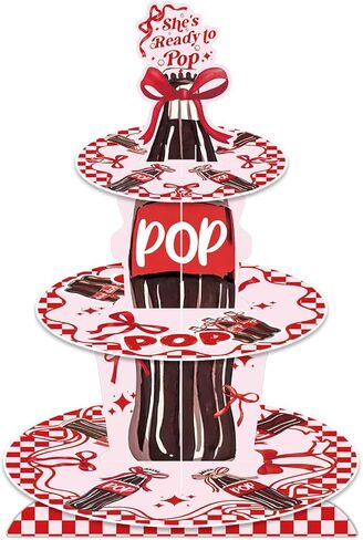 3 Tier Cupcake Stand for She's Ready to Pop Baby Shower Decorations - Red Soda Themed Cardboard Cupcake Tower, Reusable Dessert Display Cup Cake Tower Stand for Kids Birthday Party Supplies in Kuwait