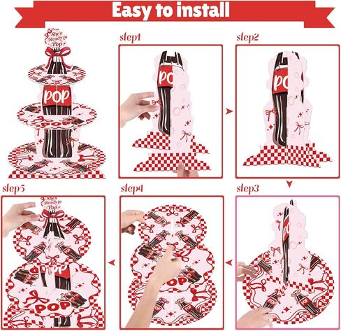 3 Tier Cupcake Stand for She's Ready to Pop Baby Shower Decorations - Red Soda Themed Cardboard Cupcake Tower, Reusable Dessert Display Cup Cake Tower Stand for Kids Birthday Party Supplies in Kuwait