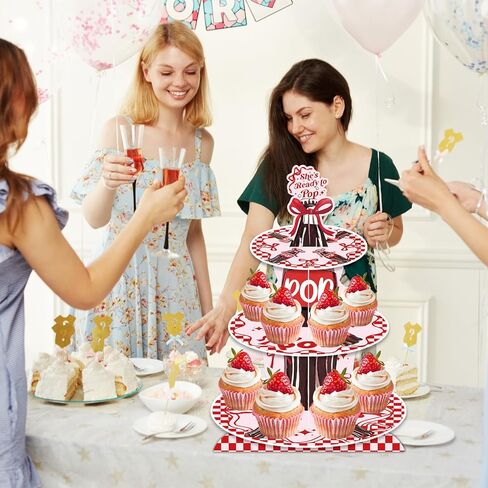 3 Tier Cupcake Stand for She's Ready to Pop Baby Shower Decorations - Red Soda Themed Cardboard Cupcake Tower, Reusable Dessert Display Cup Cake Tower Stand for Kids Birthday Party Supplies in Kuwait