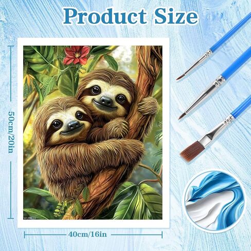 WUIVCTR Sloth Paint by Numbers Kit for Adults, 16" x 20" Canvas Painting Kit for Beginners, Modern Aesthetic DIY Paint by Number on Canvas for Home Wall Decor in Kuwait