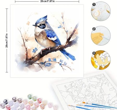 TAOPAOLAB Blue Jay Digital Painting Kit for Adults - DIY Blue Jay Bird Oil Painting on Canvas 7.87x7.87in, Framed Acrylic Paint Kit, Good for Beginners, Art for Home Decor or Gift in Kuwait