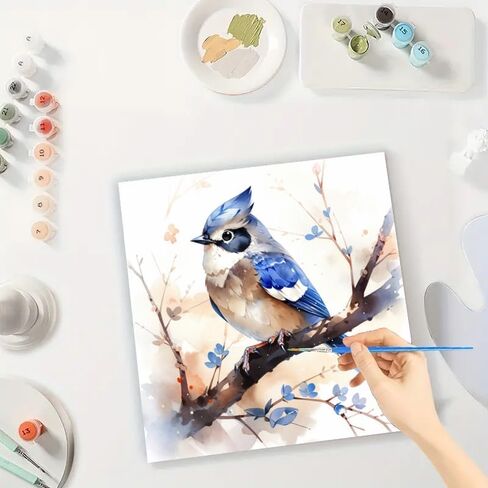 TAOPAOLAB Blue Jay Digital Painting Kit for Adults - DIY Blue Jay Bird Oil Painting on Canvas 7.87x7.87in, Framed Acrylic Paint Kit, Good for Beginners, Art for Home Decor or Gift in Kuwait