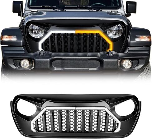 EOMD Front Vader Grille w/DRL & Turn Signal Lights Compatible with 2018+ Jeep Wrangler JL & 2020+ Gladiator JT, Matte Black in Saudi Arabia