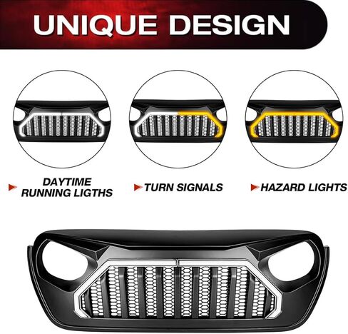 EOMD Front Vader Grille w/DRL & Turn Signal Lights Compatible with 2018+ Jeep Wrangler JL & 2020+ Gladiator JT, Matte Black in Saudi Arabia
