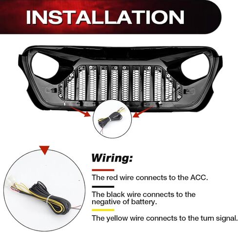 EOMD Front Vader Grille w/DRL & Turn Signal Lights Compatible with 2018+ Jeep Wrangler JL & 2020+ Gladiator JT, Matte Black in Saudi Arabia