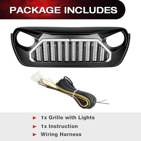 EOMD Front Vader Grille w/DRL & Turn Signal Lights Compatible with 2018+ Jeep Wrangler JL & 2020+ Gladiator JT, Matte Black in Saudi Arabia