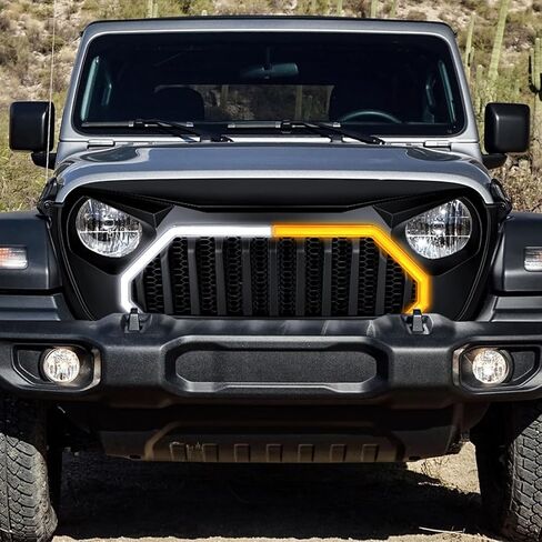 EOMD Front Vader Grille w/DRL & Turn Signal Lights Compatible with 2018+ Jeep Wrangler JL & 2020+ Gladiator JT, Matte Black in Saudi Arabia