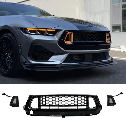 Front Bumper Center Grill W/LED for 2024-2026 Ford Mustang EcoBoost/GT (Gloss Black) in Kuwait