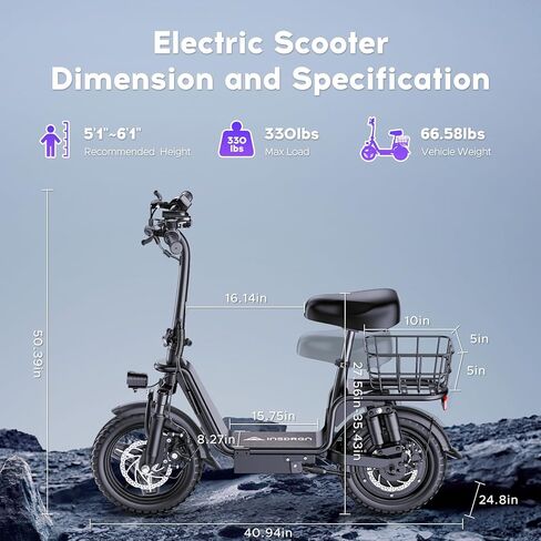 Electric Scooter Adults, 1300W Peak Motor, Electric Scooter with Seat, 48V 13Ah Battery, 14" Tires, 35 Miles Range, 20 MPH, 330 LBS Load, Dual Braking,UL 2272 in Saudi Arabia